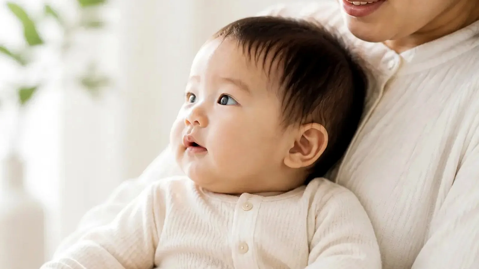 保護者に抱かれて落ち着いている赤ちゃん